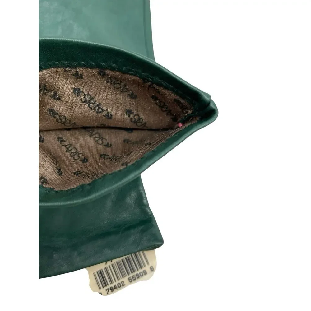 New Vintage Aris Isotoner Gloves Forest Green Leather Silk Lined Size 7 1/2
